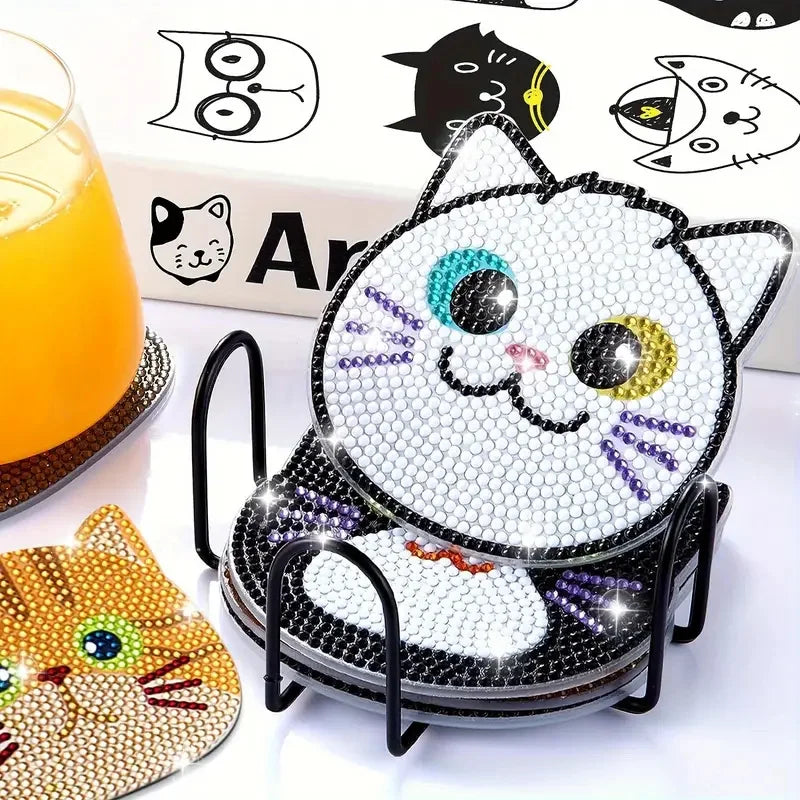 10PCS DIY Diamond Painting Cat Coaster Set