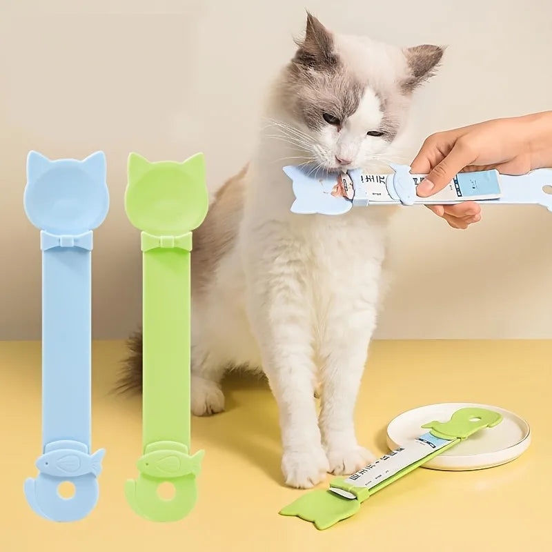 1/3 Pcs Cat Strip Feeder Spoon with Sliding Squeezer