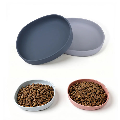 2 Pcs Whisker-Friendly Silicone Wide Shallow Non-Spill Feeding Dish