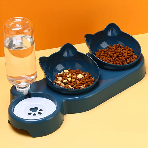 3-in-1 Elevated Cat Bowl Set with Water Dispenser