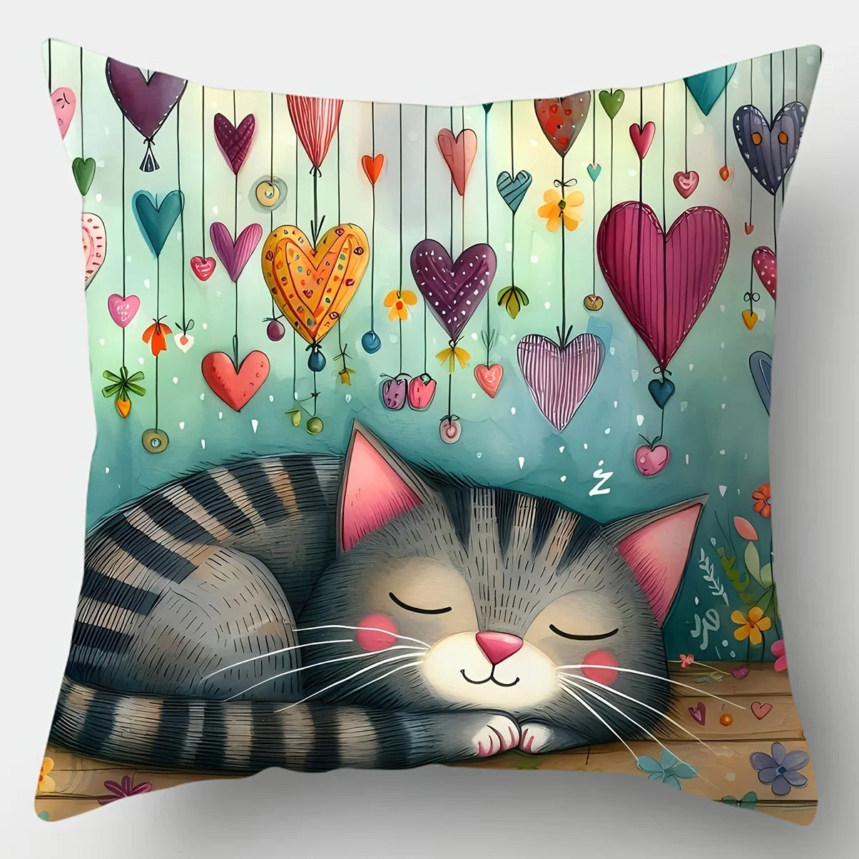4 Pcs Hearts And Whiskers Printed Cushion Covers Pack