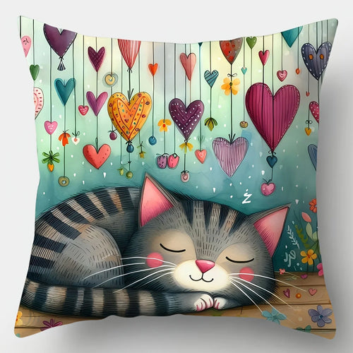 4 Pcs Hearts And Whiskers Printed Cushion Covers Pack