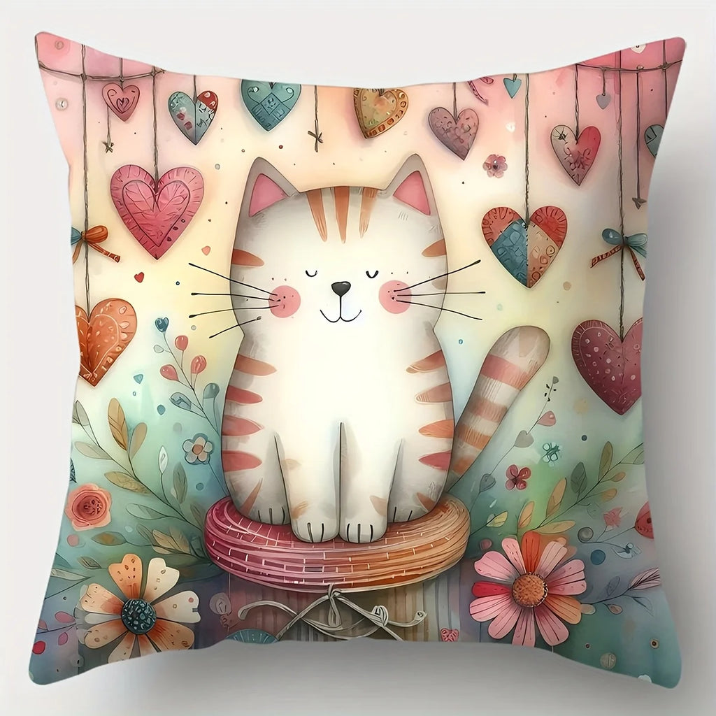 4 Pcs Hearts And Whiskers Printed Cushion Covers Pack