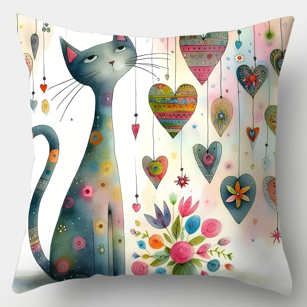 4 Pcs Hearts And Whiskers Printed Cushion Covers Pack
