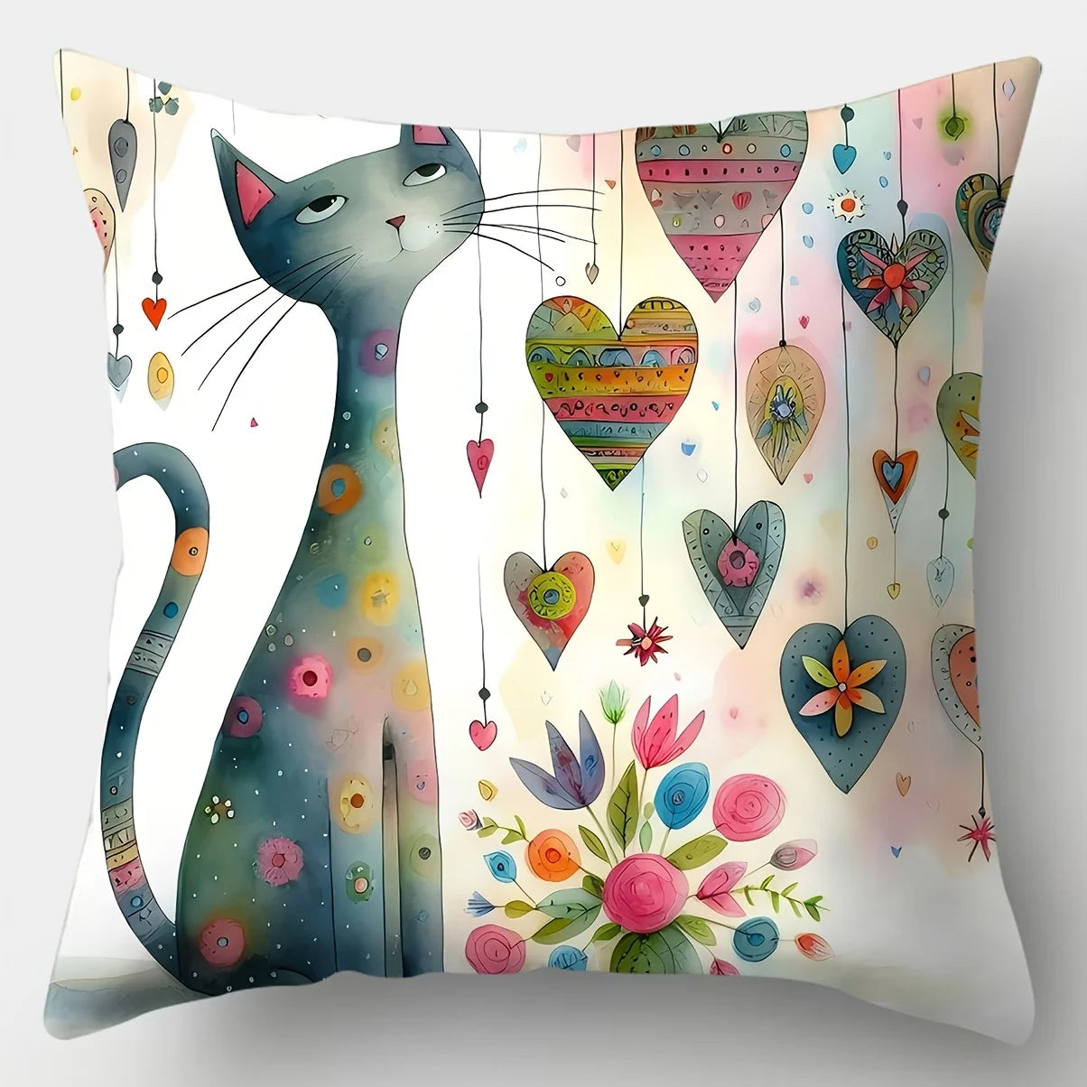 4 Pcs Hearts And Whiskers Printed Cushion Covers Pack