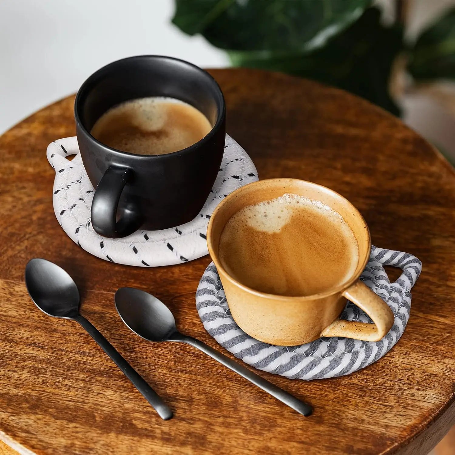 4PCS Handmade Braided Cat Ear Absorbent Cotton Coasters Set