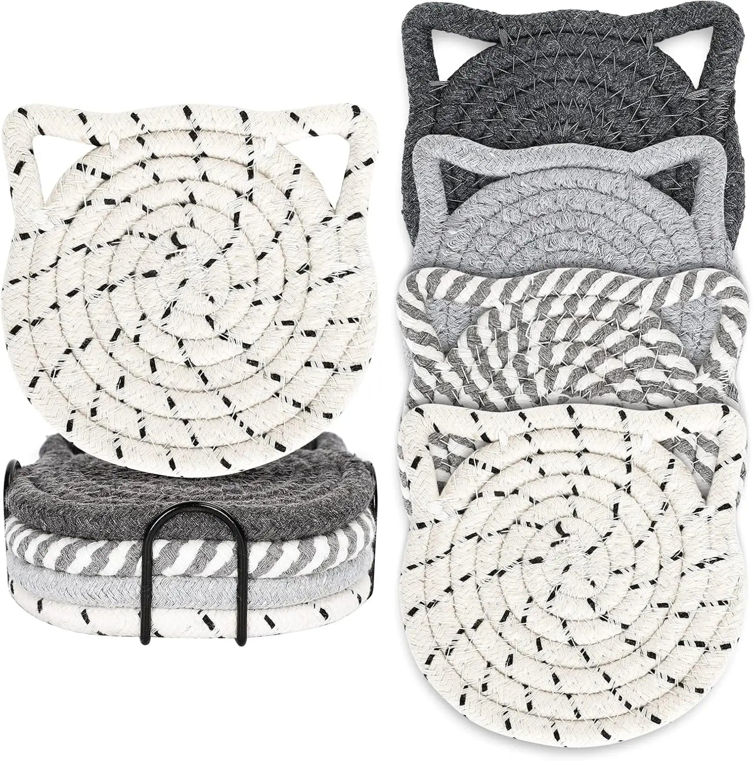 4PCS Handmade Braided Cat Ear Absorbent Cotton Coasters Set