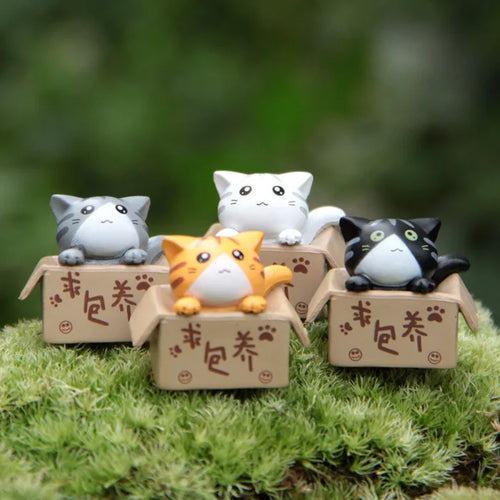 4pcs Mini Out Of The Box Kitten Figurines