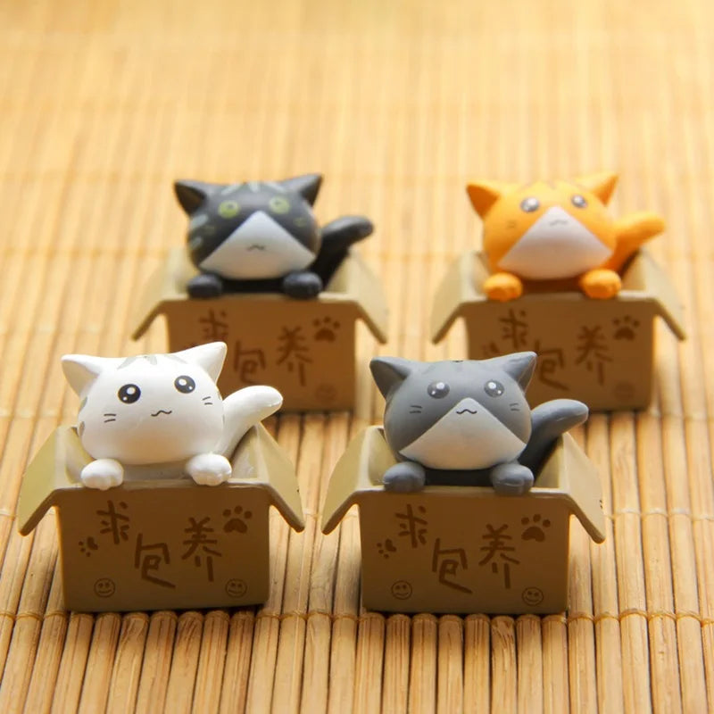 4pcs Mini Out Of The Box Kitten Figurines