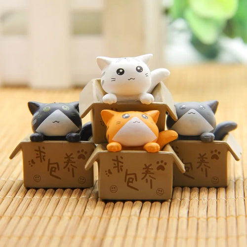 4pcs Mini Out Of The Box Kitten Figurines