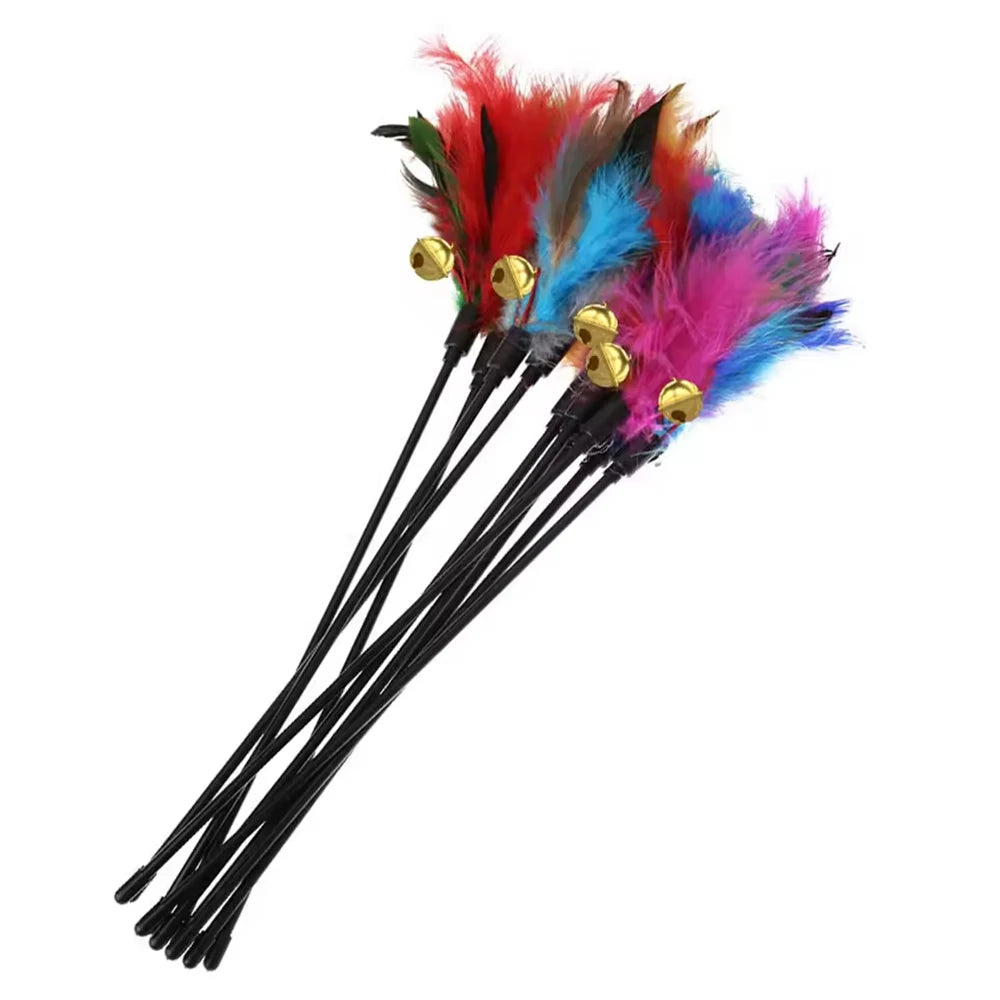 5 Pcs Interactive Colorful Cat Teaser Feather Wand Set with Bell