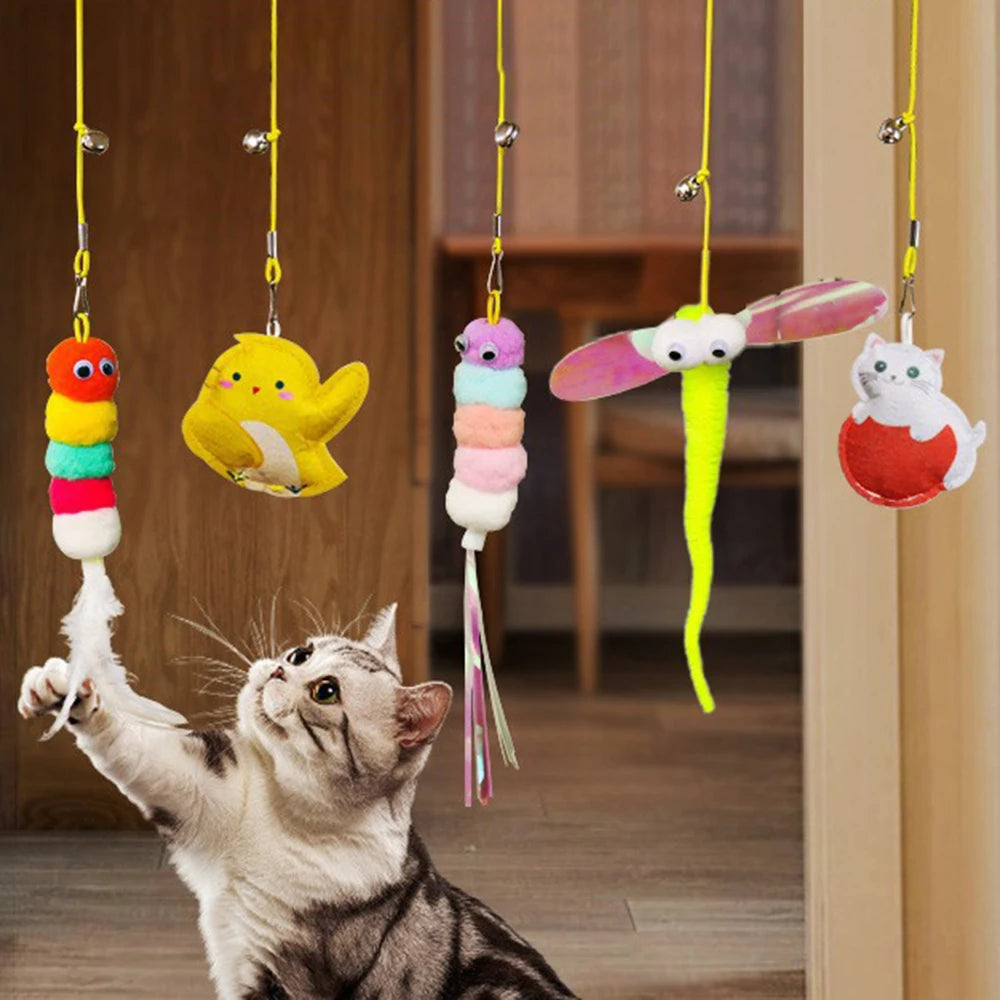 Adjustable Hanging Elastic Cat Toy with Feather & Bell