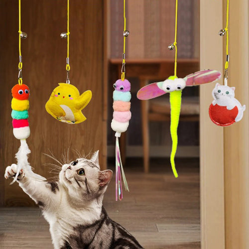 Adjustable Hanging Elastic Cat Toy with Feather & Bell