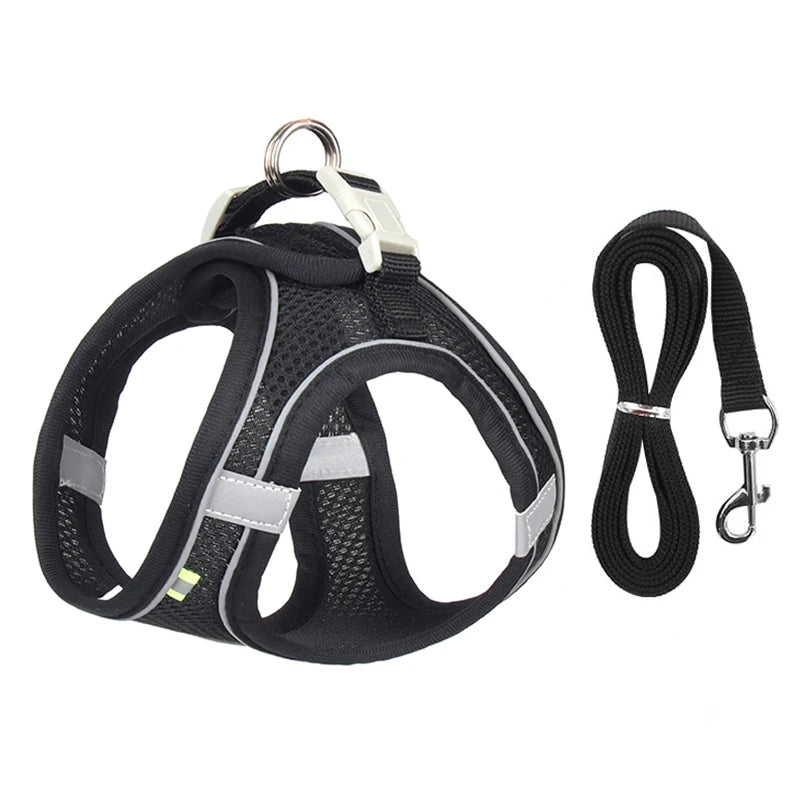 Adjustable Reflective Breathable Mesh Dog Harness & Leash Set