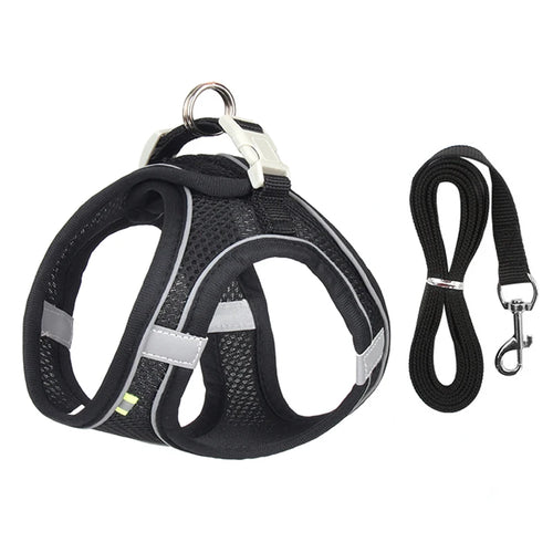 Adjustable Reflective Breathable Mesh Dog Harness & Leash Set