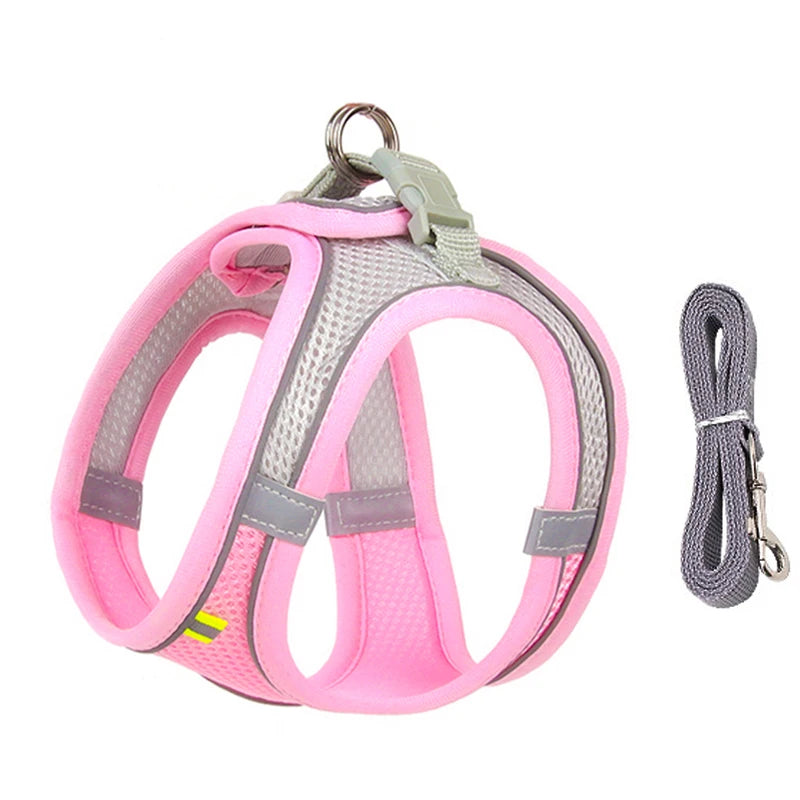 Adjustable Reflective Breathable Mesh Dog Harness & Leash Set