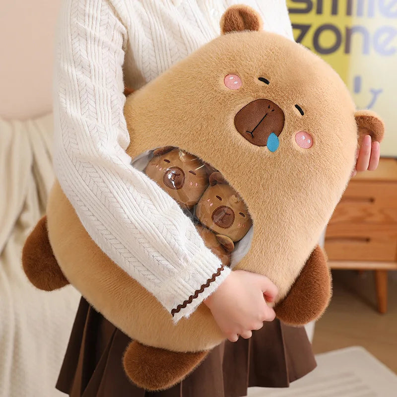 Adorable Capybara Squishy Plush Pillow with 6 Mini Plushies