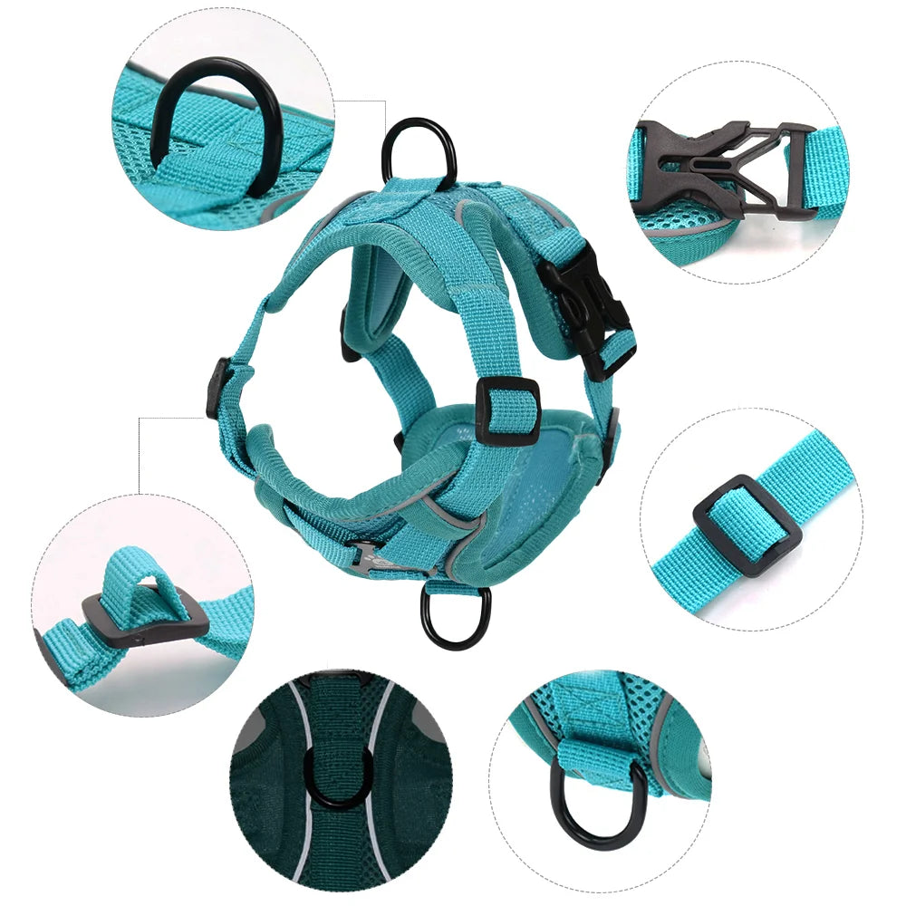 Breathable Adjustable Reflective Harness Leash Vest Set