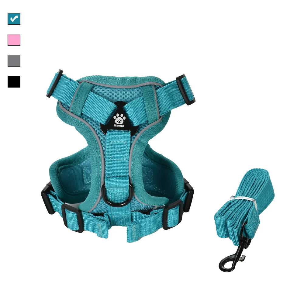 Breathable Adjustable Reflective Harness Leash Vest Set