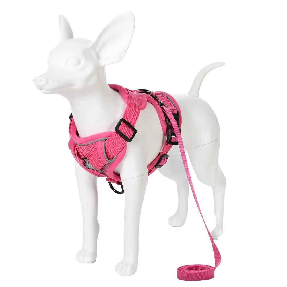 Breathable Adjustable Reflective Harness Leash Vest Set
