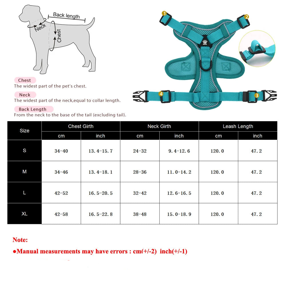 Breathable Adjustable Reflective Harness Leash Vest Set