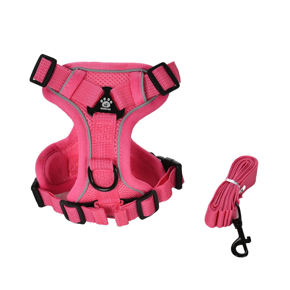 Breathable Adjustable Reflective Harness Leash Vest Set