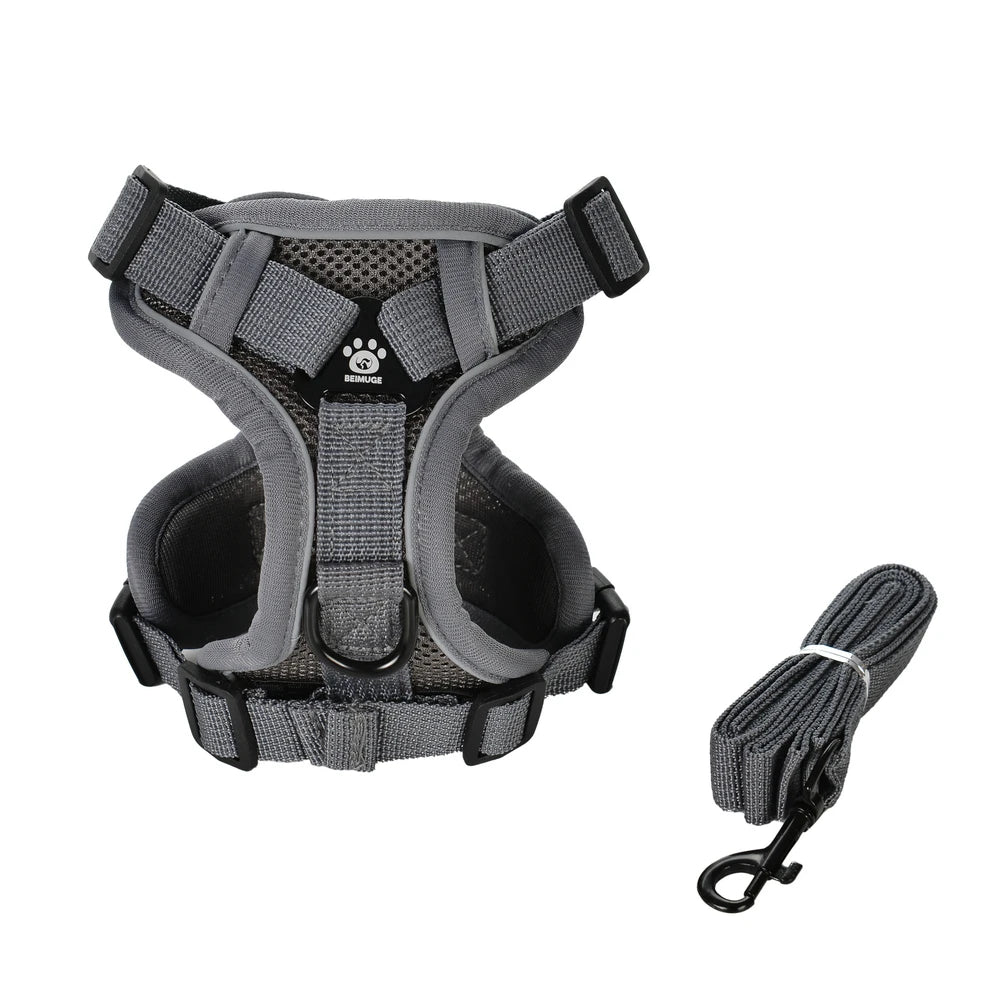 Breathable Adjustable Reflective Harness Leash Vest Set