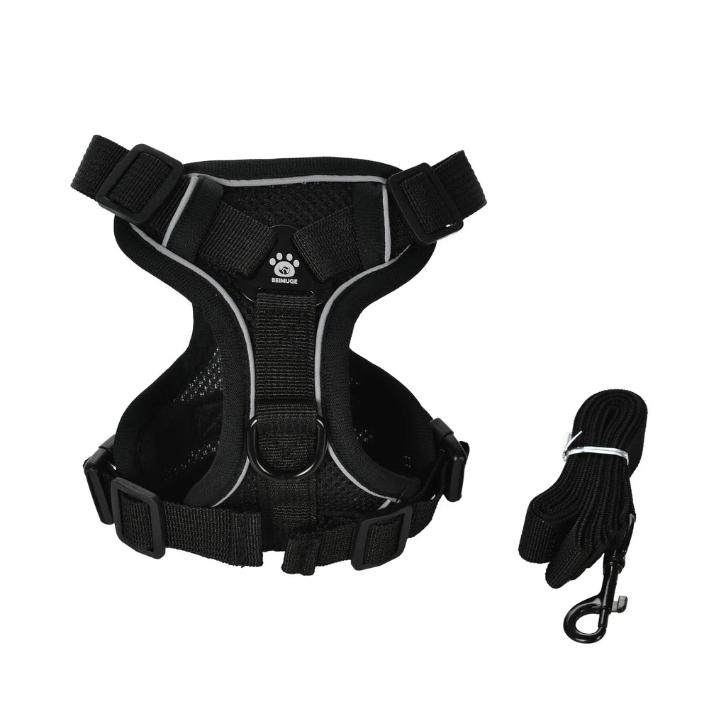Breathable Adjustable Reflective Harness Leash Vest Set