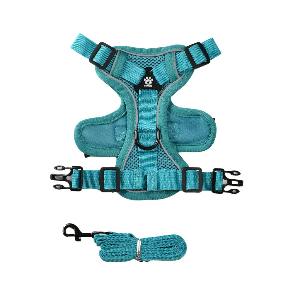 Breathable Adjustable Reflective Harness Leash Vest Set