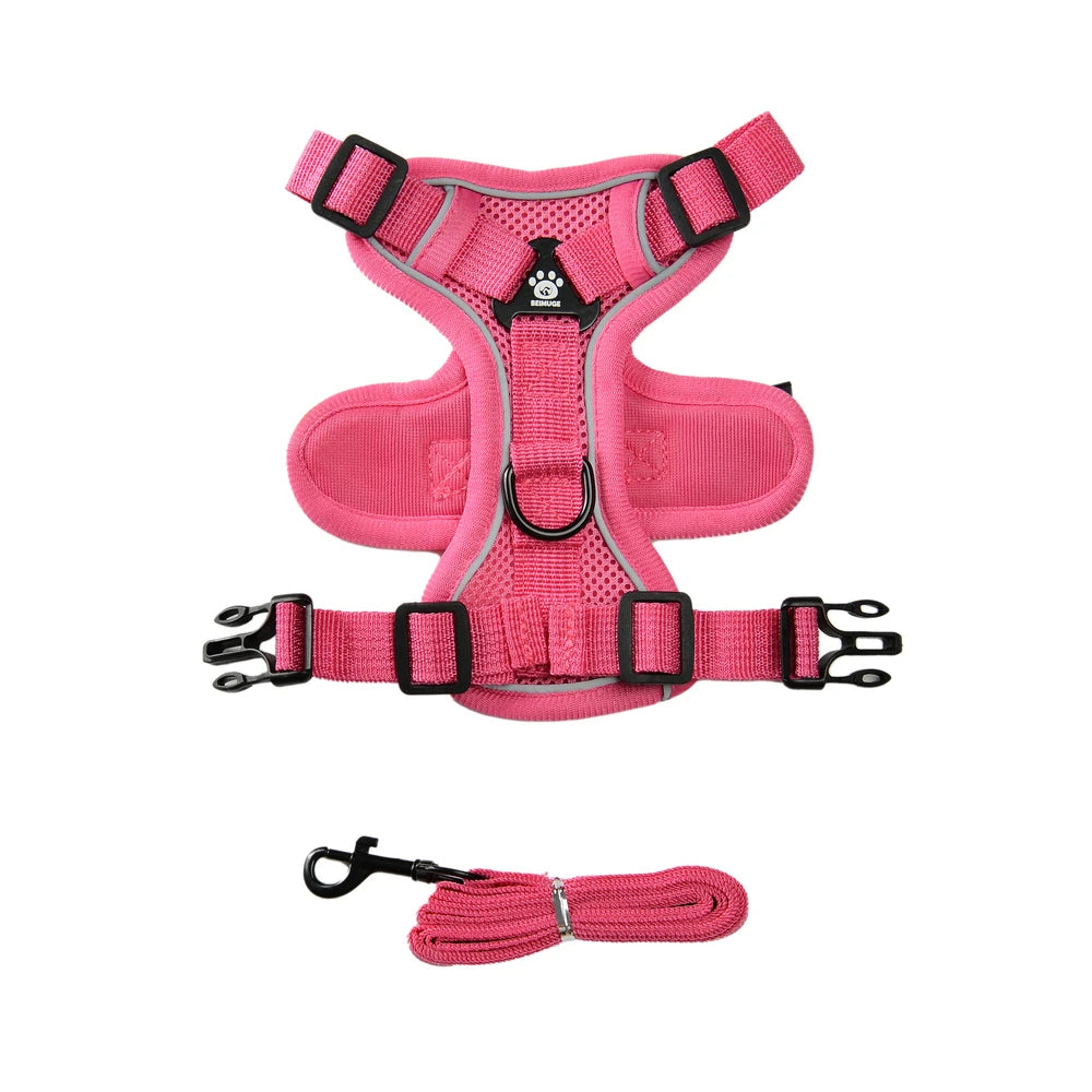 Breathable Adjustable Reflective Harness Leash Vest Set