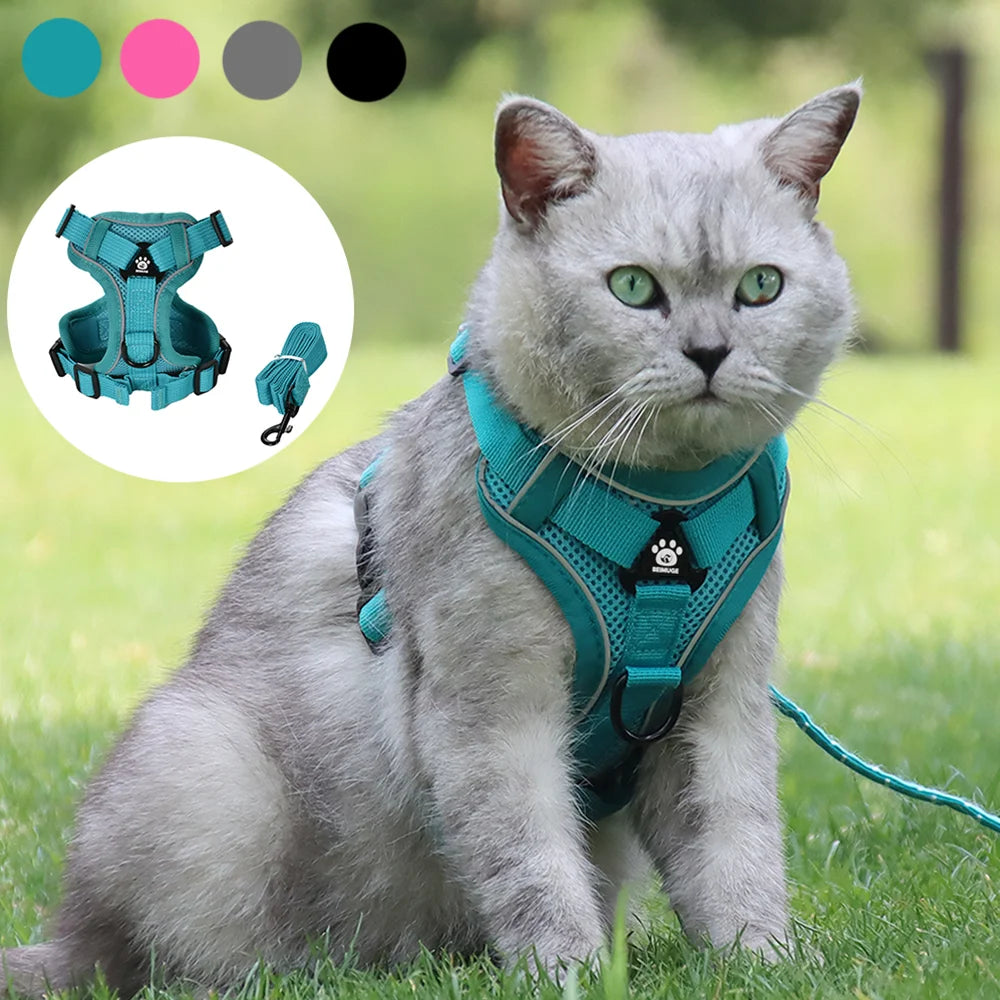 Breathable Adjustable Reflective Harness Leash Vest Set