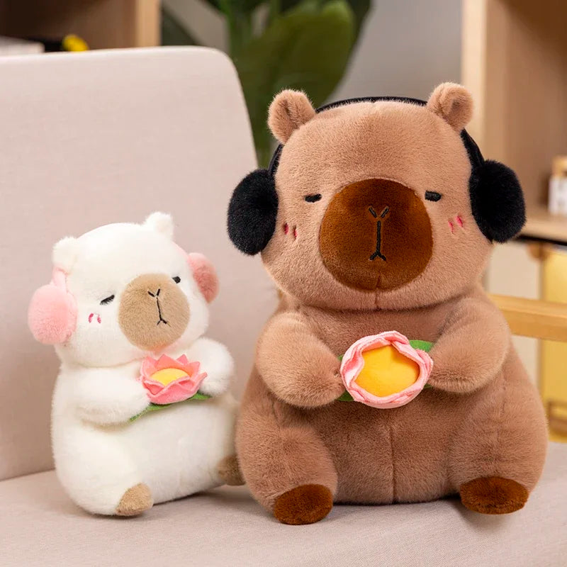 Capybara Plush Stuffed Animal Holding Flower