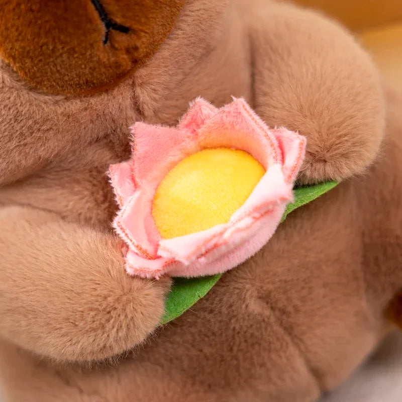 Capybara Plush Stuffed Animal Holding Flower