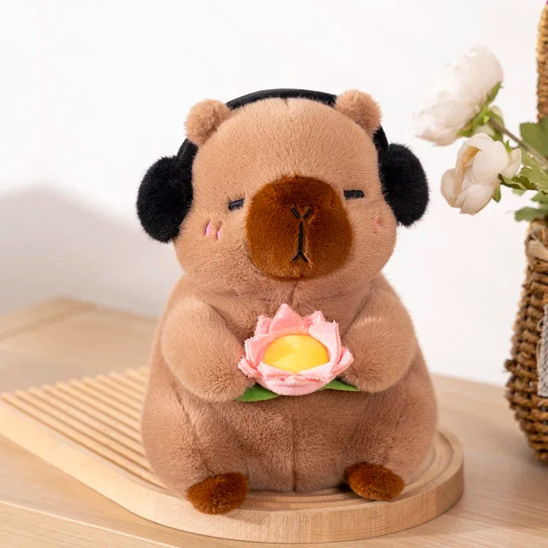 Capybara Plush Stuffed Animal Holding Flower