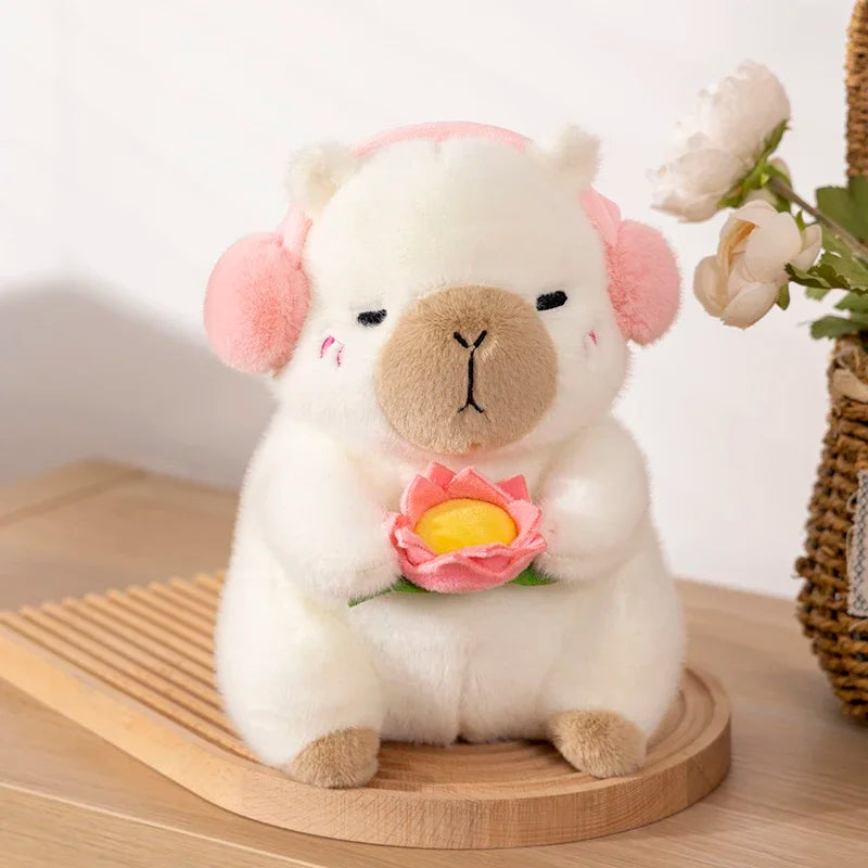 Capybara Plush Stuffed Animal Holding Flower