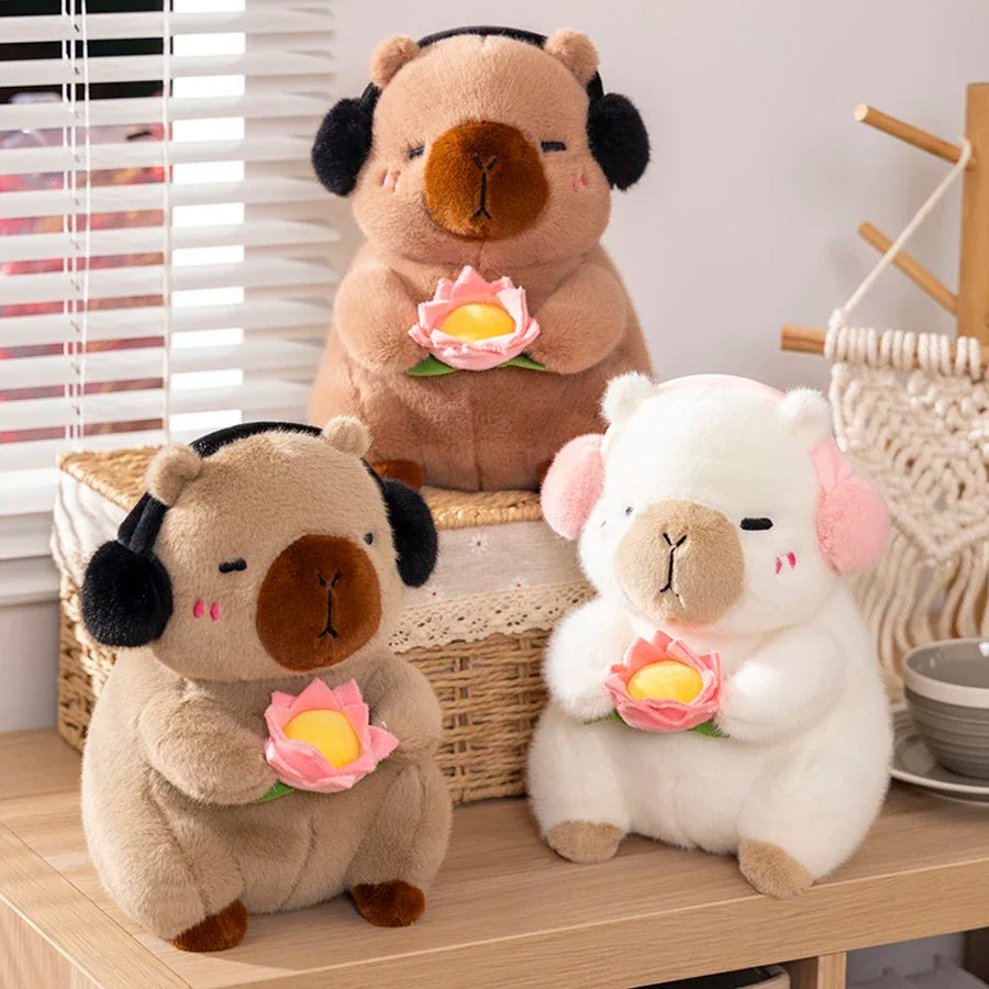 Capybara Plush Stuffed Animal Holding Flower