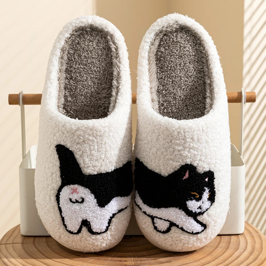 Cat Embroidered Lightweight Indoor Plush Slippers