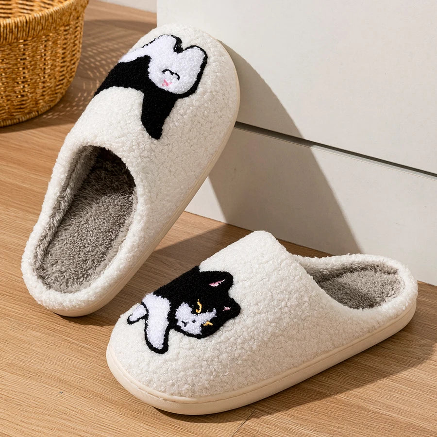 Cat Embroidered Lightweight Indoor Plush Slippers