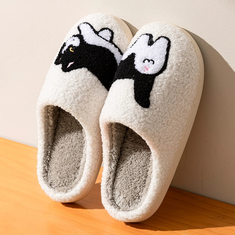 Cat Embroidered Lightweight Indoor Plush Slippers