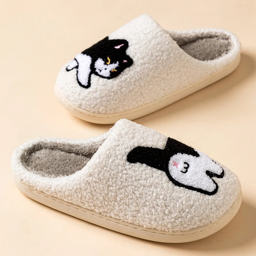 Cat Embroidered Lightweight Indoor Plush Slippers