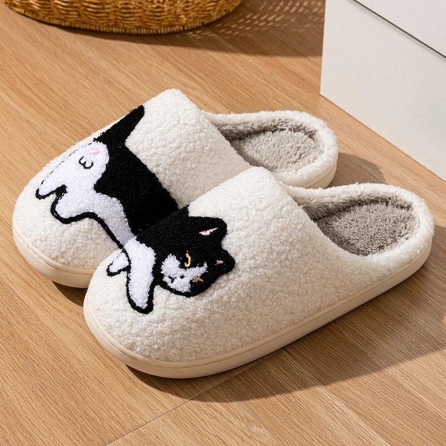 Cat Embroidered Lightweight Indoor Plush Slippers