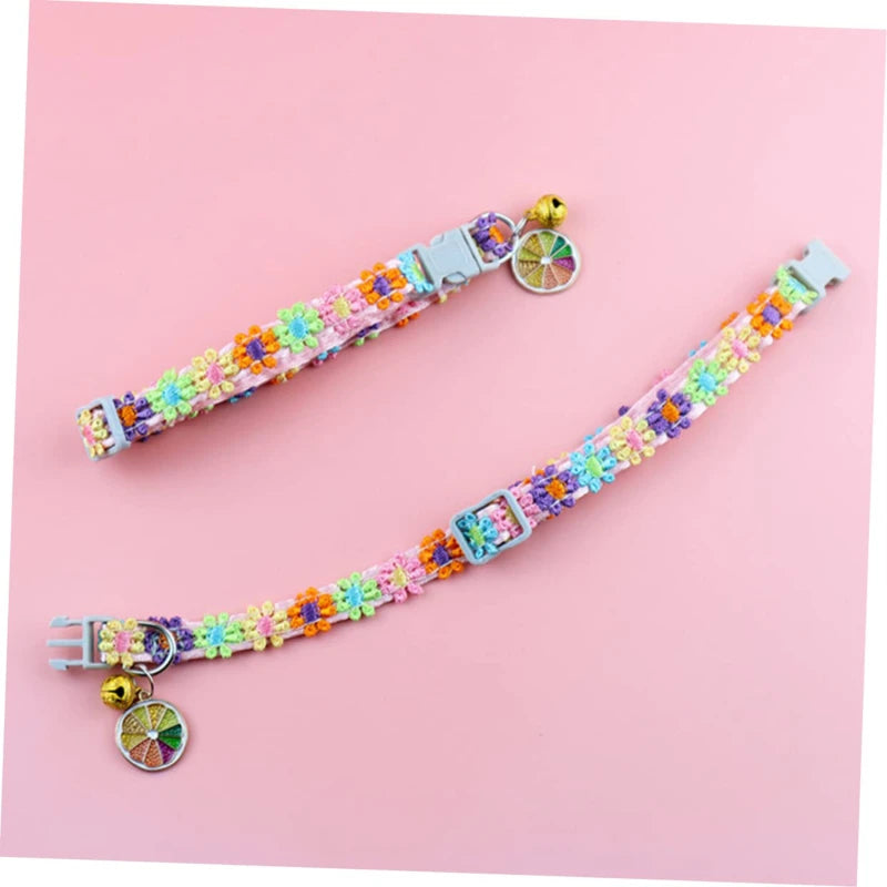Colorful Floral Lace Pet Collar with Charm & Bell