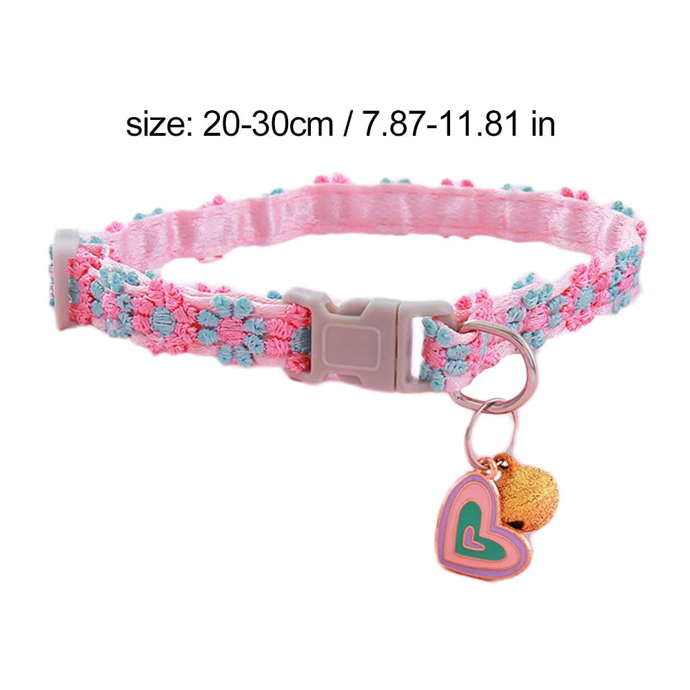 Colorful Floral Lace Pet Collar with Charm & Bell