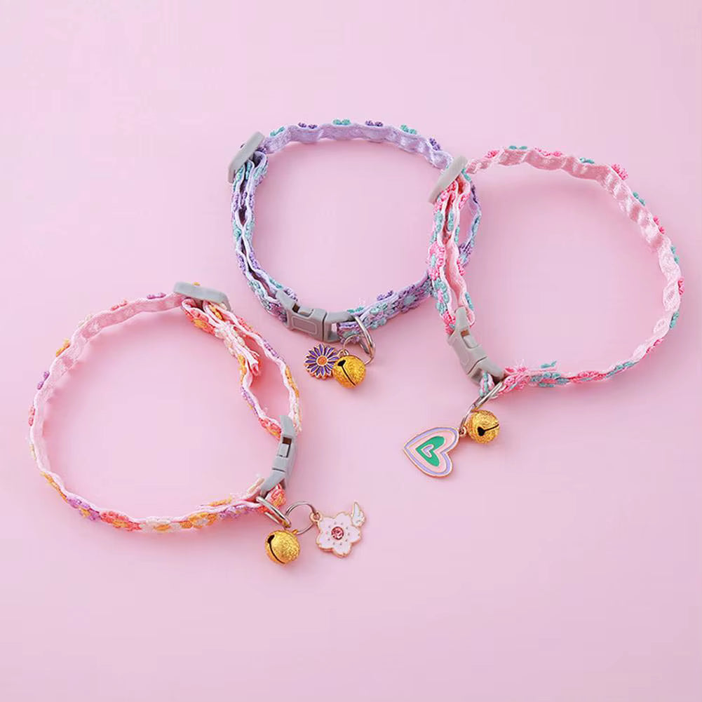 Colorful Floral Lace Pet Collar with Charm & Bell