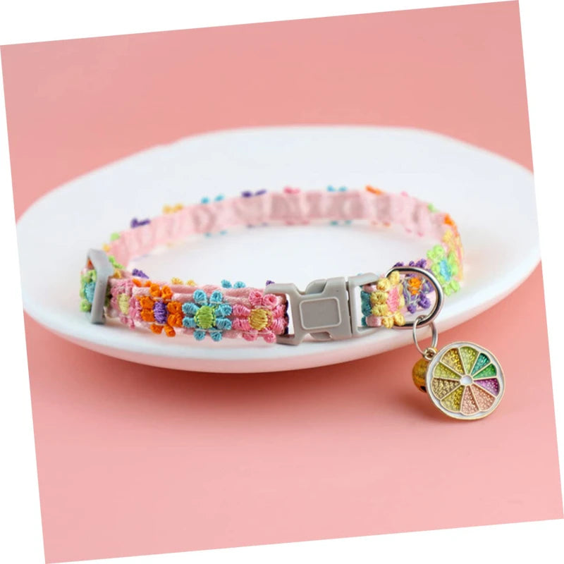 Colorful Floral Lace Pet Collar with Charm & Bell