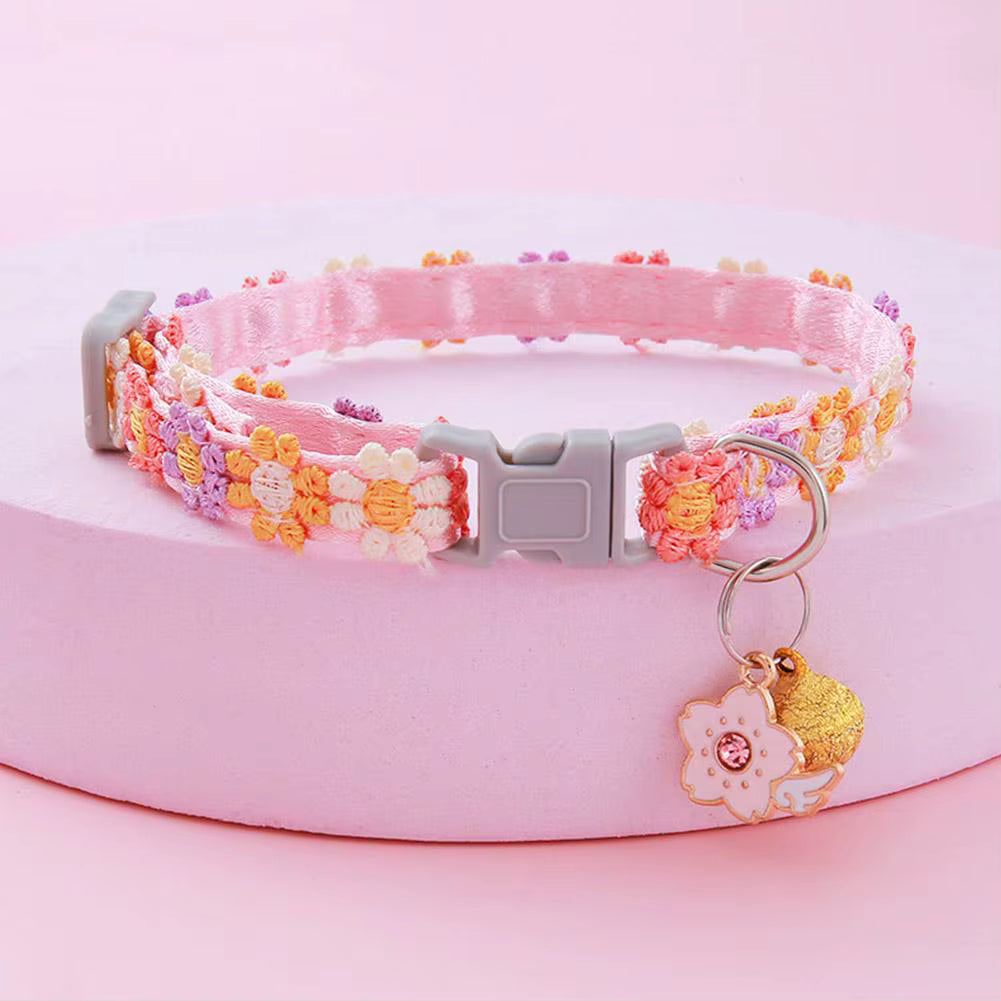 Colorful Floral Lace Pet Collar with Charm & Bell