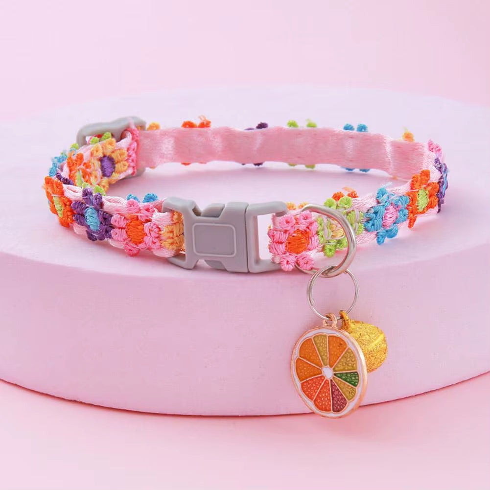 Colorful Floral Lace Pet Collar with Charm & Bell