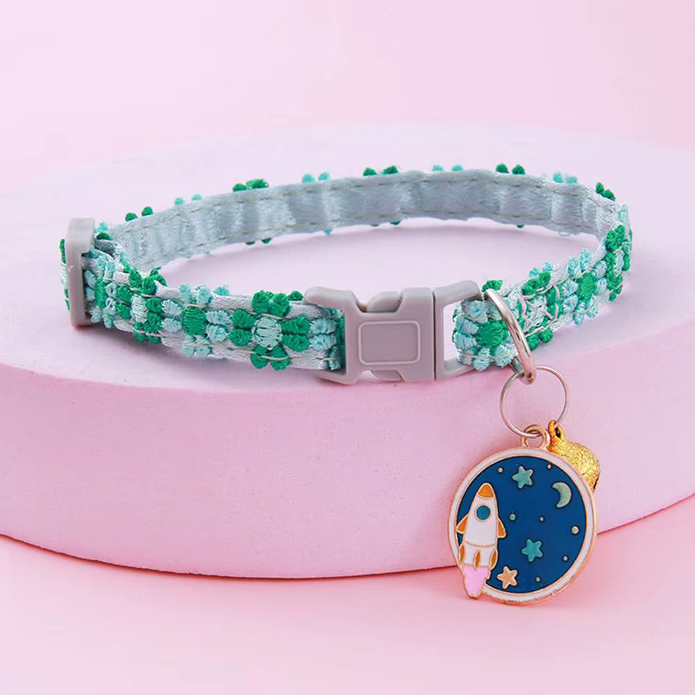 Colorful Floral Lace Pet Collar with Charm & Bell
