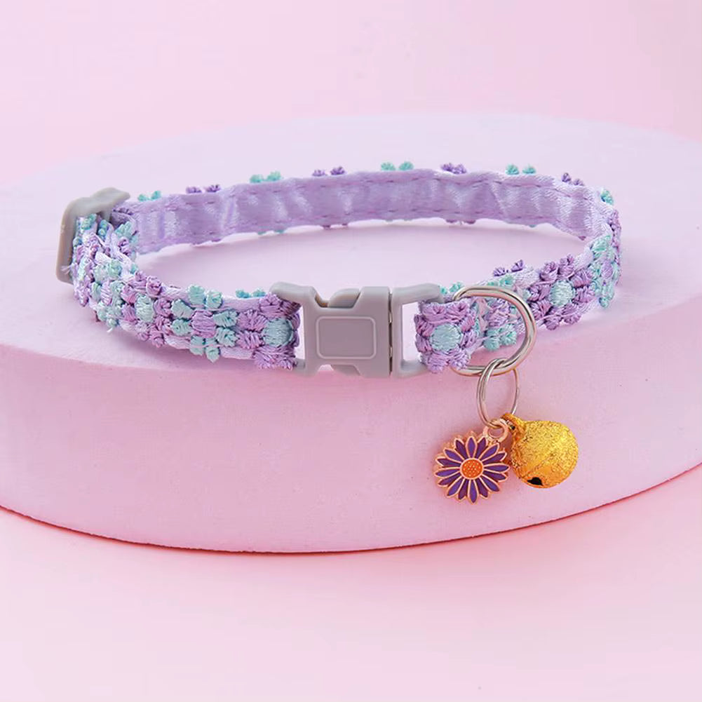 Colorful Floral Lace Pet Collar with Charm & Bell