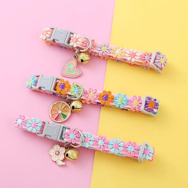 Colorful Floral Lace Pet Collar with Charm & Bell